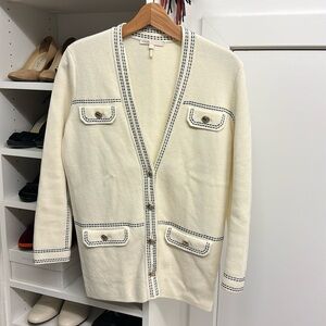 MAJE Cream Cardigan with Navy Stitching Designer Size 1